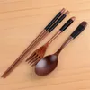 Japansk trä bestick set miljö natur trä gaffel sked ätpinnar bärbara trä ätpinnar kniv skedar resa kostym