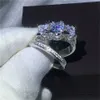 Luxus Kristall Weibliche Zirkon Hochzeit Ring Set Mode 925 Silber Braut Sets Schmuck Versprechen Liebe Verlobung Ringe Für Frauen