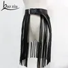 Heißer Lange quaste Boho Fringe breiten gürtel damen Luxus leder schwarz gürtel frauen Gothic Korsett Taille Damen Gürtel Zubehör