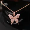 Uwin Iconic Butterfly Pendant 9mm Rose Gold Cuban Chain Cubic Charm Pink Tennis Chain Necklace Men Women Hip Hop Jewelry Gift2342830