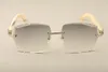 Neue Fabrik direkt Luxus-Mode-Sonnenbrille T3524014 natürliche weiße Horn Sonnenbrille gravierte Gläser, Privat Brauch, geschnitzt Namen