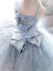 Tiul Flower Glitter jasnoniebieskie cekiny First Communion Suknie dla małej dziewczynki suknia balowa księżniczka
