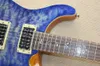 Factory Custom Blue Electric Guitar with Clouds Maple Veneer,Moon Pattern,Birds Fret Inlay,Can be Customized