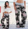Women's Floral Flare Pants Drawstring Flower Print Wide Leg Pants Loose Straight Trousers Long Female Plus Size