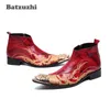 Batzuzhi, zapatos de estilo italiano para hombre, botas con punta de hierro puntiagudas, botines de cuero para hombre, zapatos rojos de boda y fiesta, botas, Bota Masculina