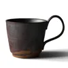 Vintage Coarse Pottery Coffee Mug Japanese Style Saucer Set Afternoon Tea Office Coffee Mug Creative Home Decor