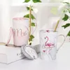 Marbre Flamant Motif Tasses En Céramique Plaqué Or MRS MR Couple Amant Cadeau Matin Tasse Lait Café Thé Petit Déjeuner Creative C255V