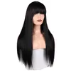 Long Black Silky Straight Full Bangs Wigs 180 Density Japanese Fiber Hair Synthetic None Lace Wigs Baby Hair 24inches for Fashion18951082