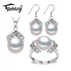 Fenasy 925 Sterling Silver Natural Pearl Ruby Jewelry Sets For Women Vintage Dangle Earrings Bohemian Flower Necklace J190718