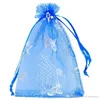 100 шт./лот, синие бабочки из органзы, свадебные подарочные пакеты, пакеты 7x9 см, упаковка ювелирных изделий Bags271G