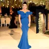 Arabe Aso Ebi Bleu Sexy Pas Cher Sirène Robes De Soirée Hors Épaule Robes De Bal Satin Robe Formelle Robes De Soirée robes de soirée￩e kleider