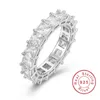 925 Silver Pave Asscher Cut Full Square Simulated Diamond CZ Eternity Band Engagement Bröllop Sten Ringar Storlek 5,6,7,9,10