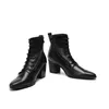 Chaussures cowboy hommes noirs en cuir souple Boots de cheville épais hommes talons hauts zapatos hombre vestir lace up man oxfords ff s