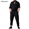 2019 sommer Plus Größe Taste Taschen Langarm Männer Overalls Muslimischen Casual Männlichen Arbeits Jogger Hosen Weiß Schwarz Overalls