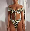 Sexy High Taist Thong Bikini Swimwear Bandage Léopard String Back Backsuits en deux morceaux de baignade Tankini69048362097521