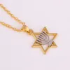 Menorah och Star of David Hexagon Charm Pendant Religiös Jewish Link Kedjan Halsband