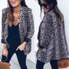Casual Women's Leopard Print Blazer V Neck Slim Jacket Coat Vintage Outwear High Street New Fashion