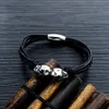 Mode sieraden heren charme vlecht multilayer lederen schedel armband vinden roestvrijstalen magnetische gesp punk armbanden voor me284t