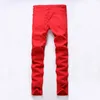 Cheville Zipper Mens Jeans Slim Straight Distressed Hole Ripped Jeans Hommes Noir Blanc Rouge Skinny Jogger Pantalon Homme Designer Trouser277P