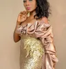 2020 Arabisch Aso Ebi Gold Sparkly Mermaid Abendkleider Spitze Pailletten Ballkleider Günstige formelle Party Kleider für den zweiten Empfang ZJ223
