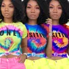 S-3XL Colore Tie-dye Donna T-shirt top Trendy Rainbow color Lettere Manica corta crop Top ragazze gilet tshirt streetwear plus size A42507