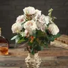 Künstliche Pfingstros -Bouquet Seidenblumen Pfingstrose Blume mit Hortensienblume für Hochzeit Mittelstücke 11 Blumenköpfe pro Bündel
