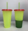 24oz Magic Color Changing Cup Tumblers Plast Drinking Cup med lock och halm Candy Colors Magic Kaffe Kopp BPA Gratis!