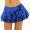 17 Colors Double Layer Sexy Skater Skirt Women Pleated Low Waist Mini Skirt Shiny Metallic Stage Performance Dancing Costume