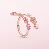 Diamond Peach Blossom Flower Ring Set Originele doos voor Pan 925 Sterling Verzilverd 18K Rose Gold Vrouwen Meisjes Bruiloft Open Ringen W195