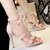 Vente chaude-Sandales à lacets Femmes Pompes Talons PU Cuir Bout Ouvert Mince Talons Hauts Festival Fête Chaussures De Mariage Pompes Formelles Sandales GWS180