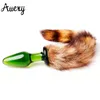 Aüxy Glass Anal Plug Fox Tail Thit Butt Taps Ass Massage Animal Buttplug Adulto Sextoys Para Parejas Mujeres Hombres Cosplay Productos Sexuales Y19060502