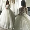 Elegant Lace Wedding Dresses Ball Gown Illusion Neckline Long Sleeve Wedding Dress Bridal Gowns Sheer Bead Appliques robes de soirée