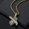 Ny Iced Out Necklace Flying Cash Solid Pendant Halsband Mens Personlig Hip Hop Gold Silver Color Charm Kedjor Kvinnor smycken G291R