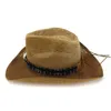 Brown Spray Paint Large Brim Paper Cowboy Straw Hat Outdoor Unisex Men Women Sun Protection Hat Beach Panama Sun Cap