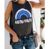 Harajuku Tank Top Womens Zomer Regenboog Streep en Letter Good Vibes Afdrukken Esthetische Dames Grafische Populaire Tops Vest Tee Shirts Y190123