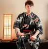 Formell Party Kostym Standard Kimono Japan Badrock Svart Man Bomull Kimono Flower Vintage Asian Folk Kläder Cosplay En Storlek