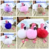 Cute Fluffy Pompom Flamingo Brelok Kobiety Faux Rabbit Fur Ball Pompon Breloczek Łańcuch Torba Samochodowa POM Pom Pomp Klucz Rey Ring Holder Party Prezenty Rra2829-5