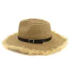 Moda Unisex Bay Bayan Seyahat Caz Kapaklar Geniş Kürklü Ağız Yaz Plaj Kovboy Güneş Fedora Panama Kağıt Hasır Şapka ile Kemer Toka