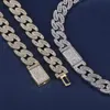 Catena a maglia cubana con diamanti ghiacciati Collana di design di lusso da 14 mm Gioielli hip-hop Collane di dichiarazione da uomo Fascino da tennis lungo con lucchetto per rapper