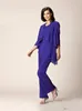 2019 New Purple Mother Of The Bride Pant Suits Summer Formal dresses Scoop Neck flutter sleeve Crystal details prom