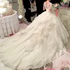Magnifique Dubaï arabe luxe robe de bal robes de mariée cristal manches longues dentelle appliques tribunal train plus la taille robe de mariée robes de mariée