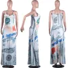 Summer Women dollars print maxi dress trendy long loose one-piece dress fashion grey one-piece skirt casual loose long slip dress 3312