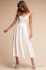 Proste sukienki ślubne z białej herbaty Paski spaghetti koronkowe aplikacje Top Summer Beach Boho Suknie ślubne szatę de Mariee193i