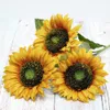 With Leaves Colorful Multipurpose Artificial Flowers Lightweight DIY Living Room 3 Head Silk Cloth Fake Sunflower Decorative2515