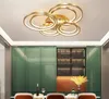 New Hot Modern LED Ceiling Lights Chandelier Living Room Dining Room Bedroom Meeting Room Remote Dimming Plated Golden Ring Ceiling Lamp