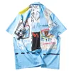 Mens Hip Hop Shirts Streetwear Hawaiian Shirt Graffiti Print Beach Summer Thin Tops Short Sleeve Male Clothing