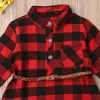 Vestido rojo a cuadros de búfalo para niña, vestido de princesa para niña pequeña recién nacida, vestido camisero rojo a cuadros con trajes con cinturón, vestidos para niños