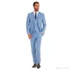 Sky Blue Wedding Suits Slim Fit BrideGrum Tuxedos För Män Thre Pieces Groomsmen Passform Formell Business Jacket Custom Made (Jacket + Pants + Vest)