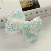 12 Pcs/Lot 4"Plain Rhinestone Hair Bows With Black Clips For Kids Girls Boutique Crystal Bows Hairgrips Hair Accessories 6 Colors