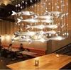 Lustre de cristal criativo vidro personalidade peixe restaurante decorado com lustre de cristal el lobby sala lustre305q